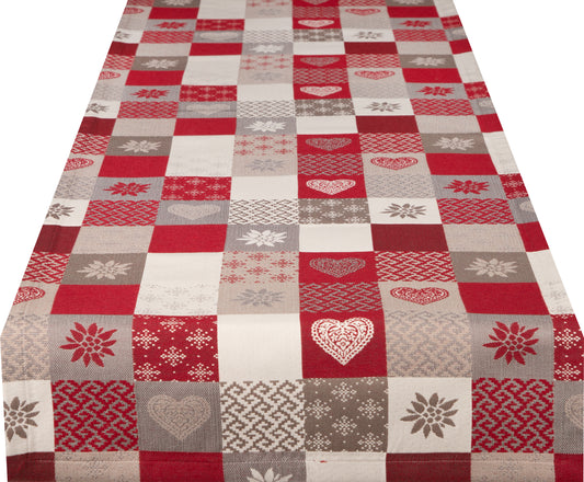 Tischband Lagundo Patchwork 50x150 cm | Fein & Glatt - Patchwork Alpin Rot Creme