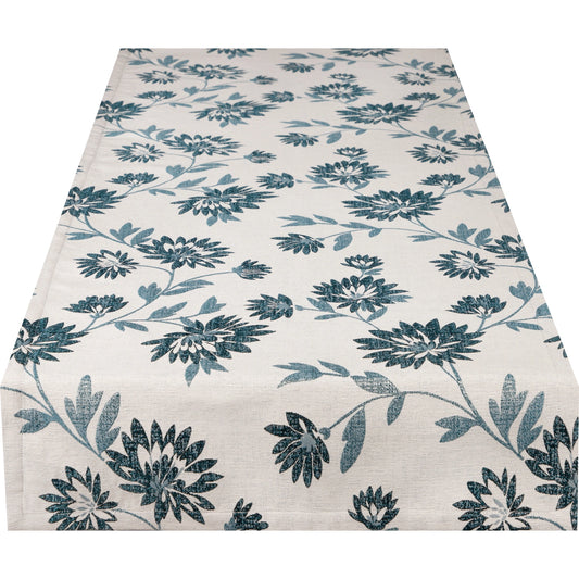 Tischband Petrolblüten - Poemia Flower 50x150 cm