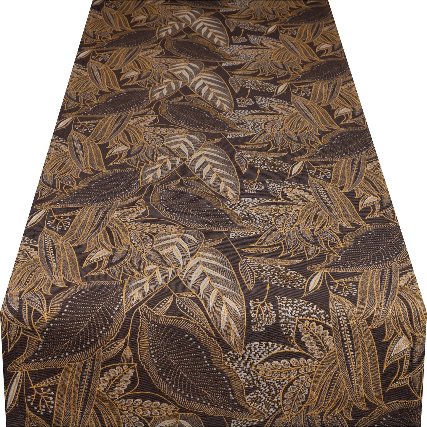 Tischband Savannen Gold - Timbu Leaves dark 50x150 cm