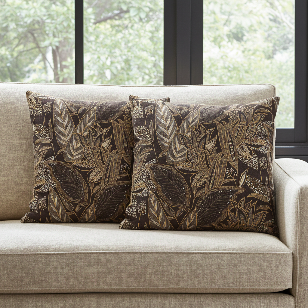 Kissenhülle Savannen Gold - Timbu Leaves dark 50x50 cm