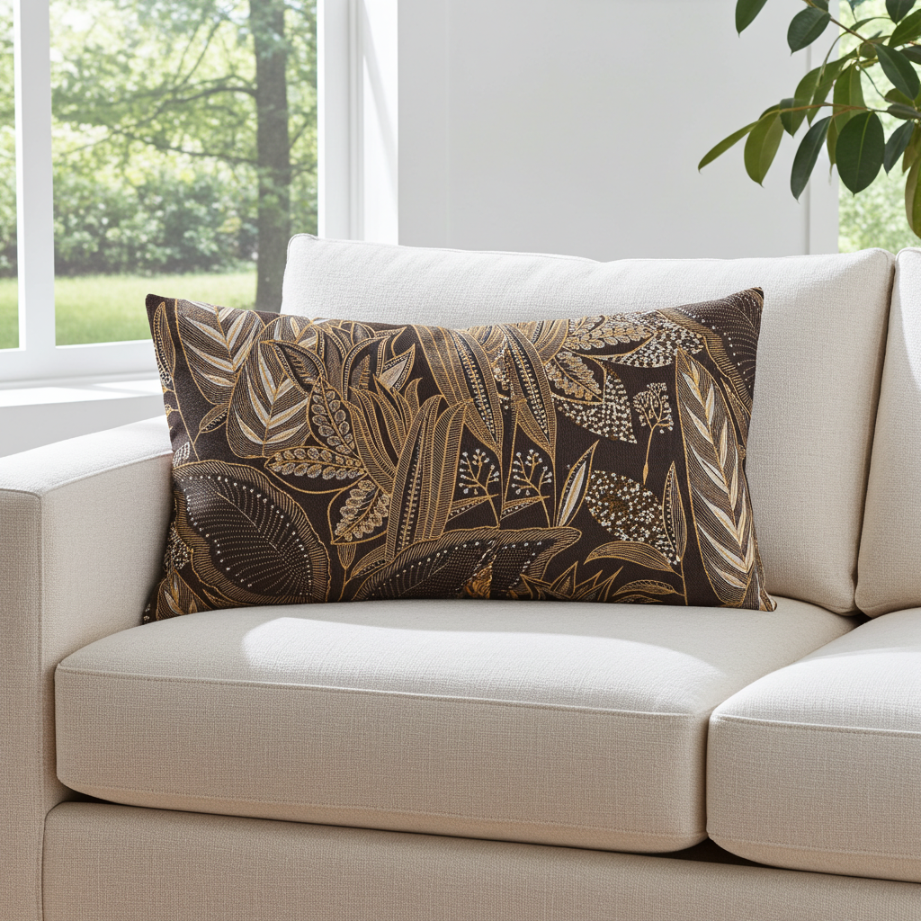 Kissenhülle Savannen Gold - Timbu Leaves dark 30x50 cm