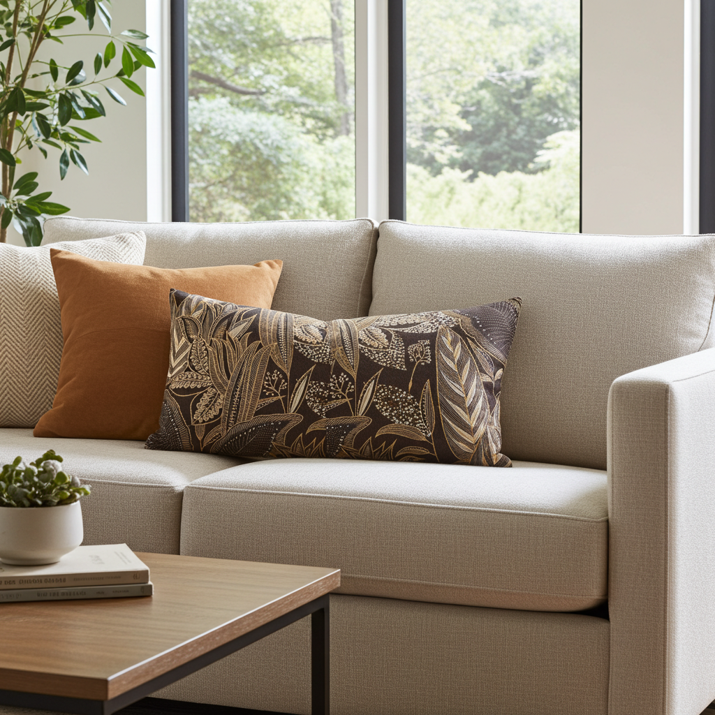 Kissenhülle Savannen Gold - Timbu Leaves dark 30x50 cm