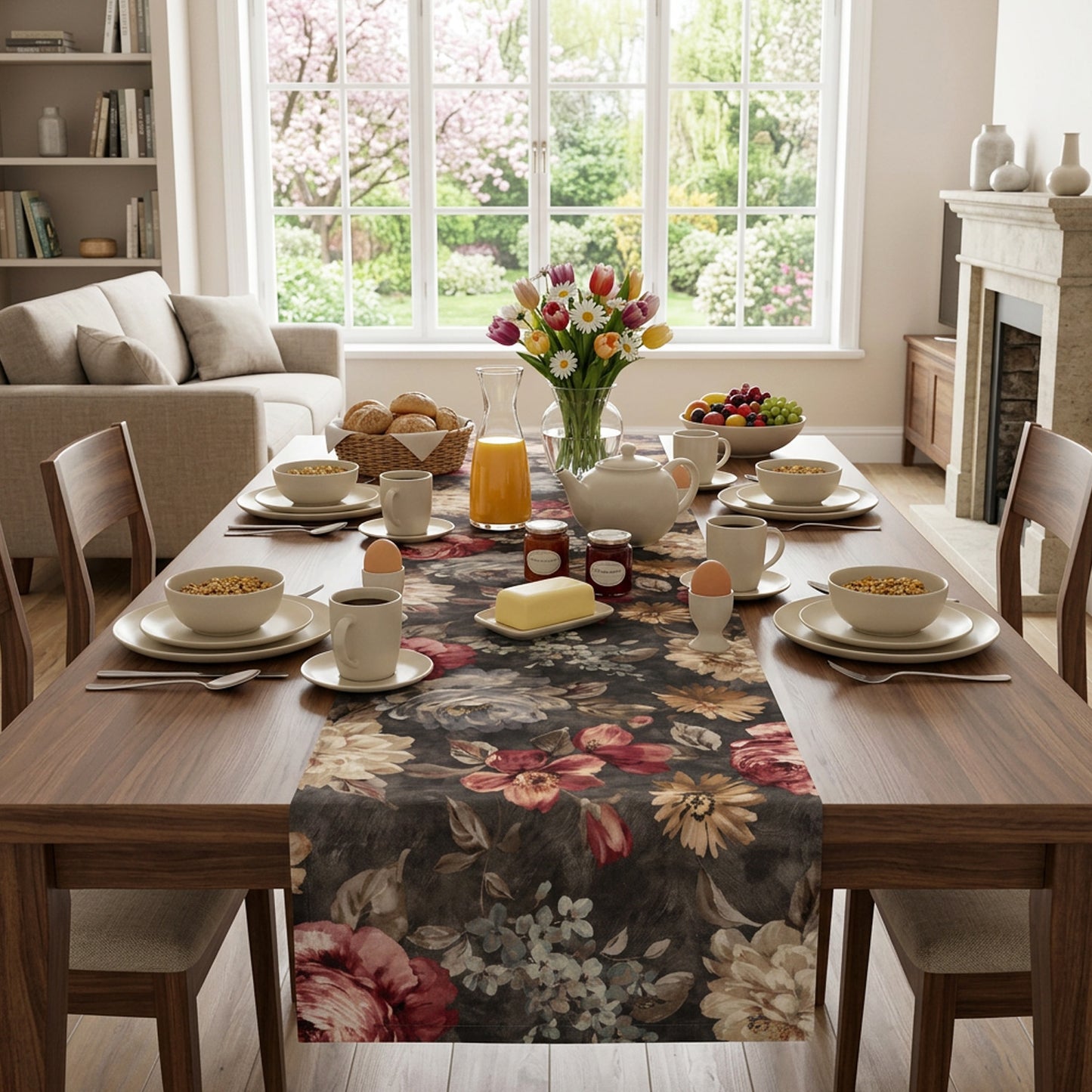 Baumwoll Tischband Rosenpracht 50x150 cm