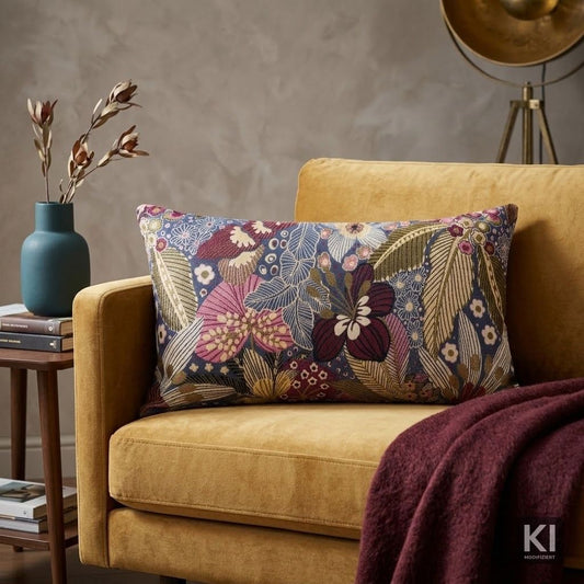 Jacquard Kissenhülle Mitternachtsgarten 30x50 cm