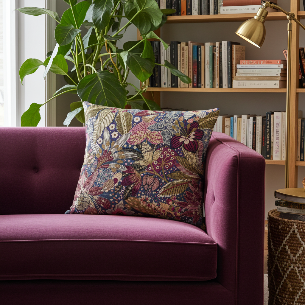 Kissenhülle Mitternachtsgarten - Burgund Flowerfield 60x60 cm