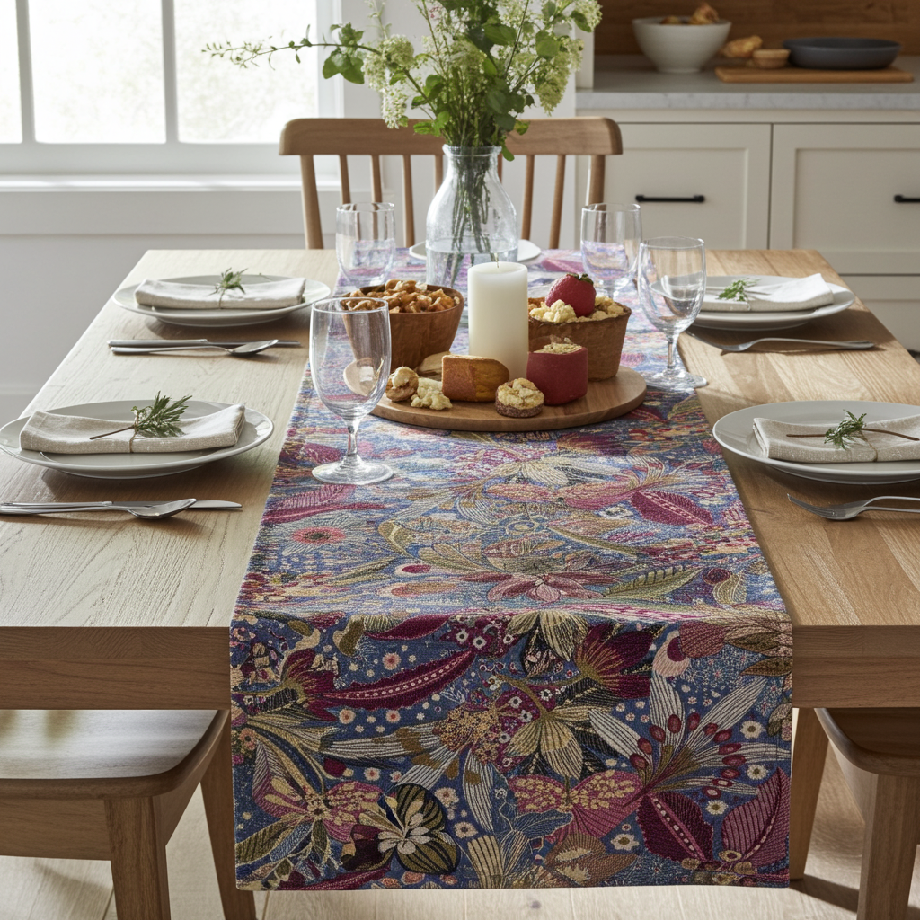 Kleiner Tischläufer mit Blumen-Motiv (Mitternachtsgarten) – Sprügel Hometex GmbH