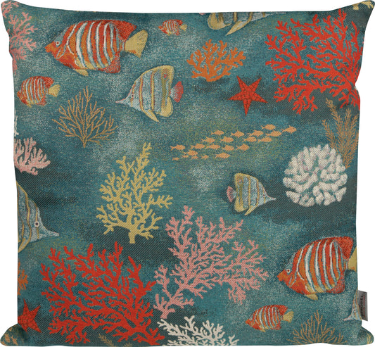 Jacquard Kissenhülle Fische und Korallen 45x45 cm