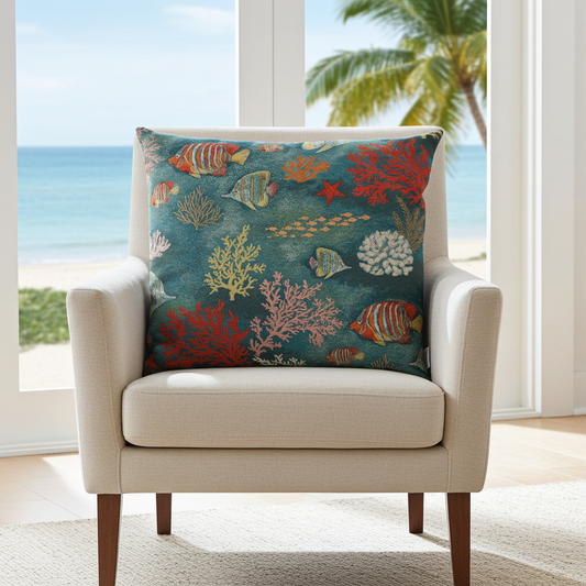 Jacquard Kissenhülle Fische und Korallen 45x45 cm