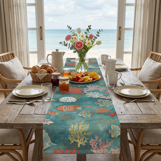 Jacquard Tischläufer Fische und Korallen 38x150 cm