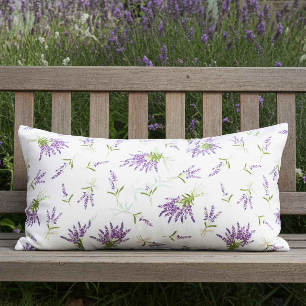 Baumwoll Kissenhülle mit Lavendel Bouquet 30x50 cm