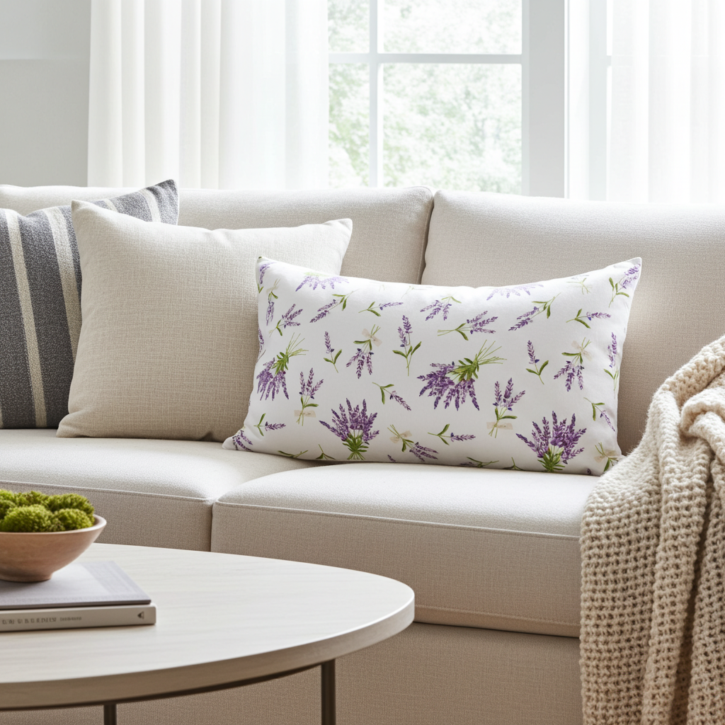 Baumwoll Kissenhülle mit Lavendel Bouquet 30x50 cm