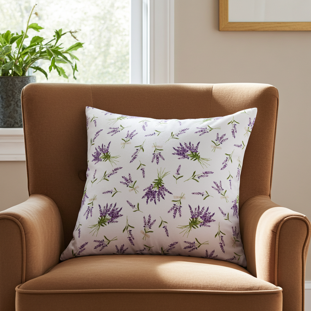 Baumwoll Kissenhülle Lavendel Bouquet 60x60 cm
