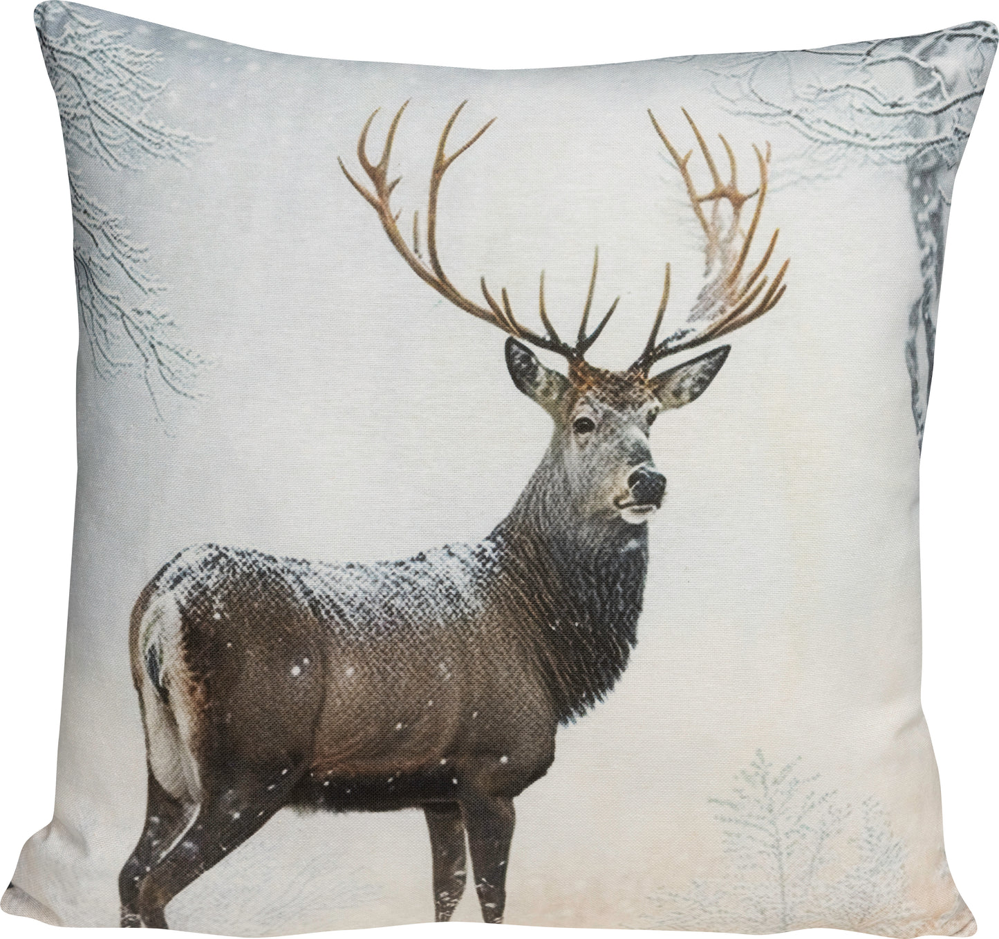 Kissenhülle Snow Deer 45x45 cm | Fein & Glatt - Hirsch Fotorealistisch Winter Weiß Wendekissen