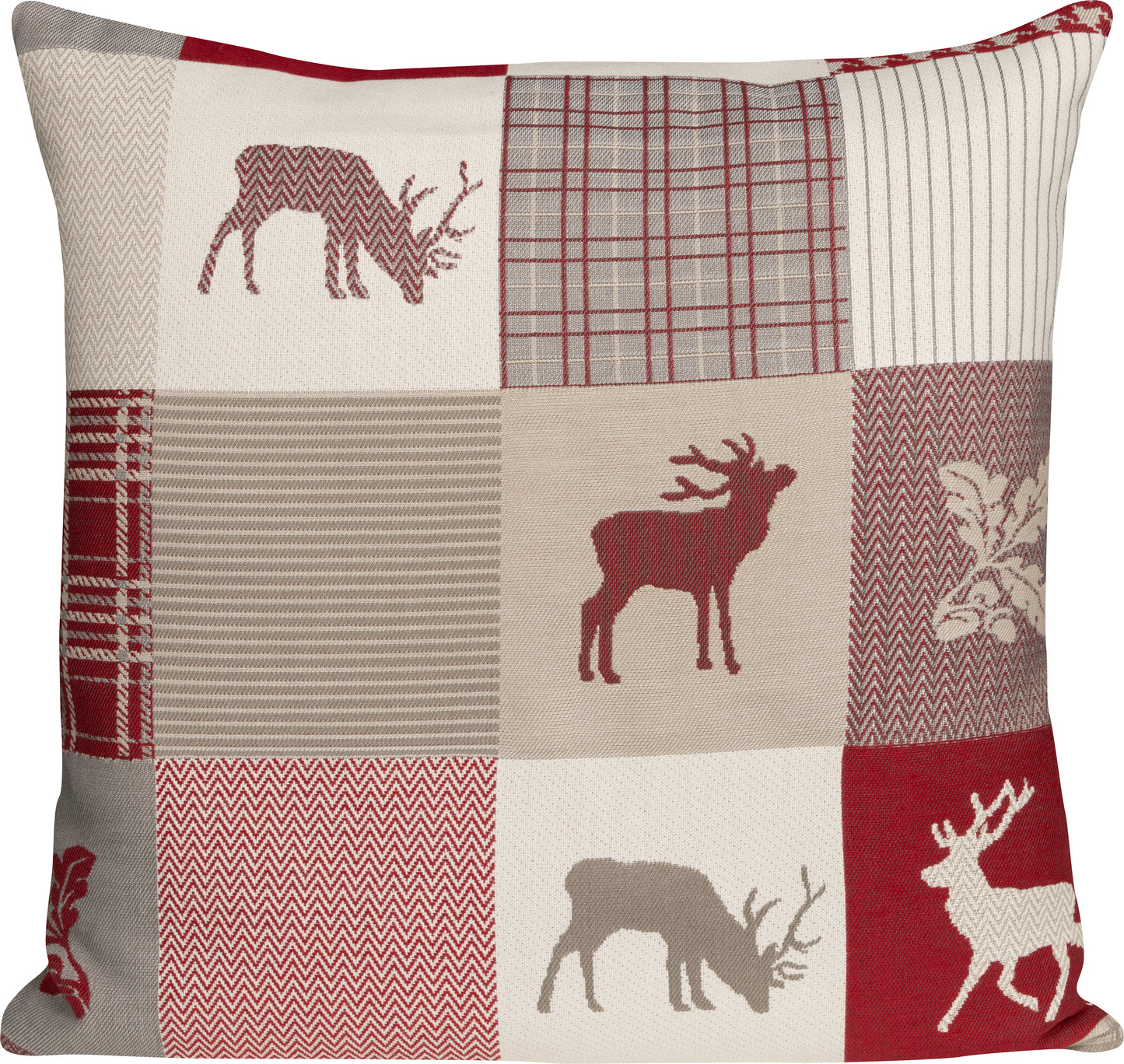 Kissenhülle Felix Patchwork Rot 50x50 cm | Fein & Glatt - Hirsch Patchwork Rot Creme