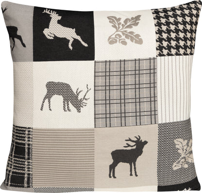 Kissenhülle Felix Patchwork Black 40x40 cm | Fein & Glatt - Hirsch Patchwork Schwarz Creme