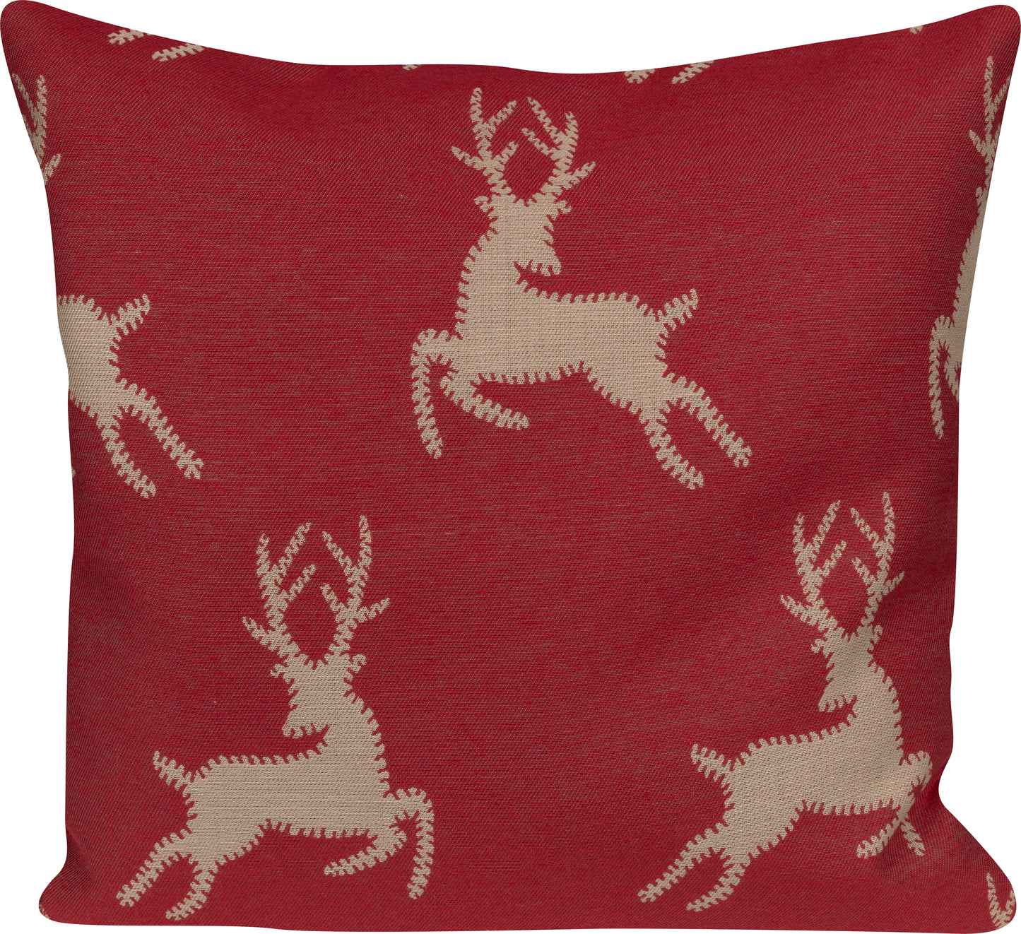 Kissenhülle Felix Deer Rot 50x50 cm | Fein & Glatt - Hirsch Beige Rot Landhaus
