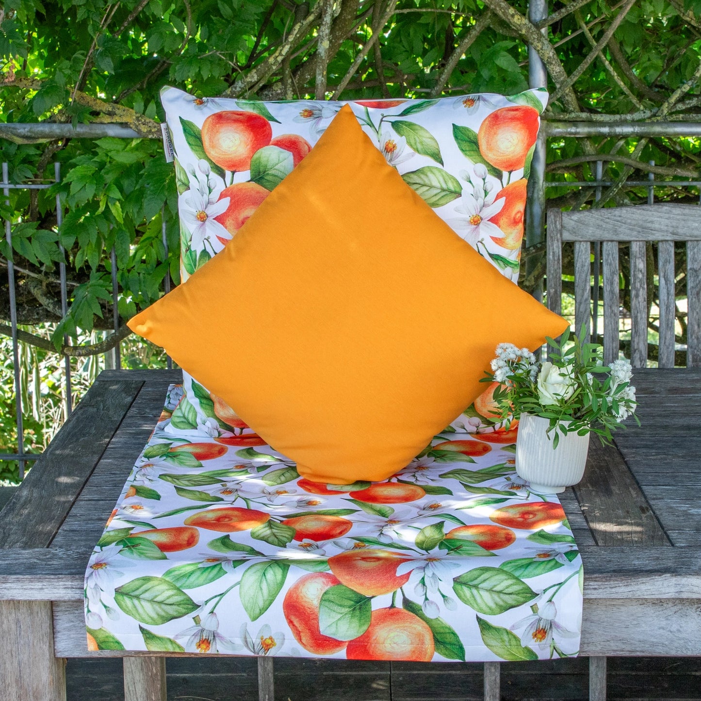 Baumwoll Kissenhülle Orangen und Blüten 50x50 cm