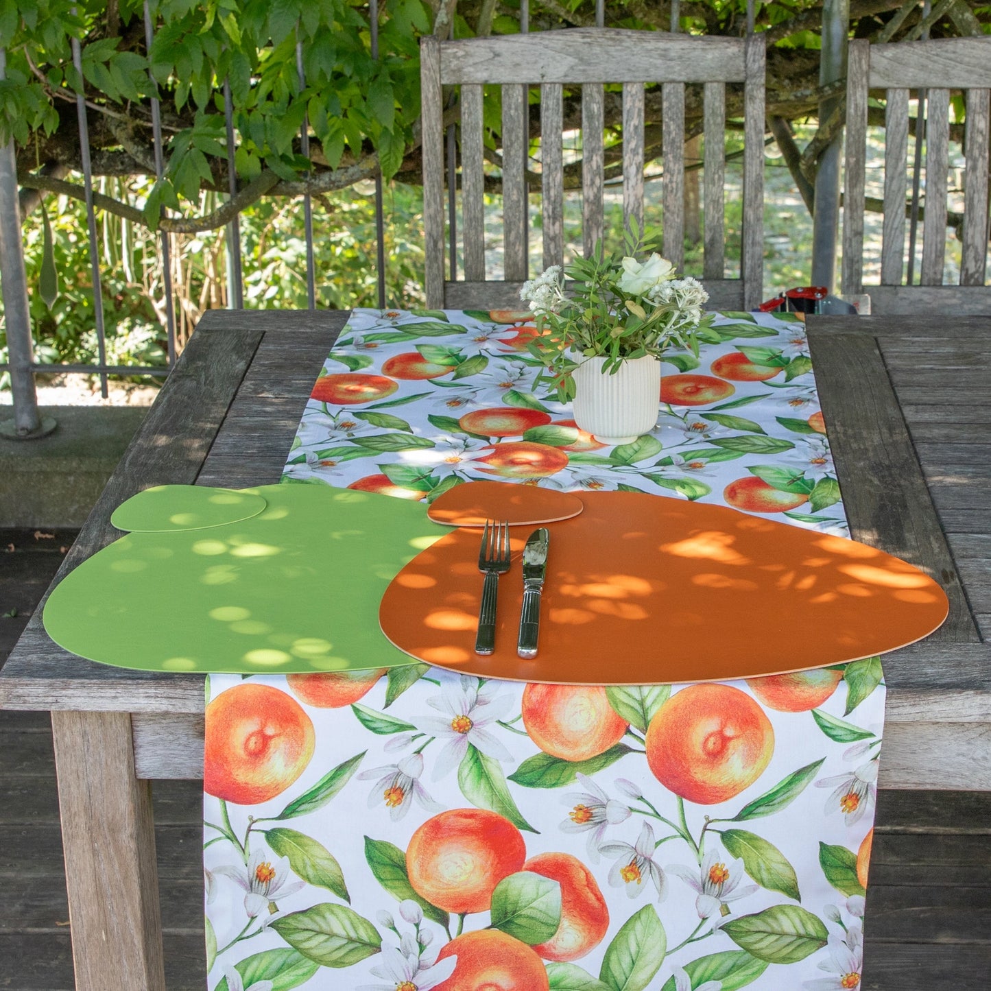 Baumwoll Tischband Orangen und Blüten 50x150 cm