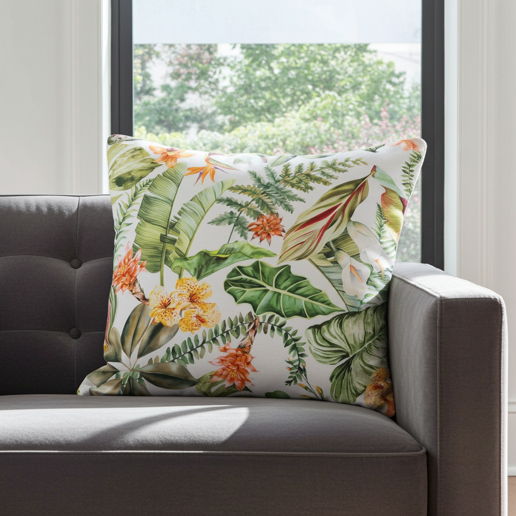 Baumwoll Kissenhülle Tropengarten 50x50 cm