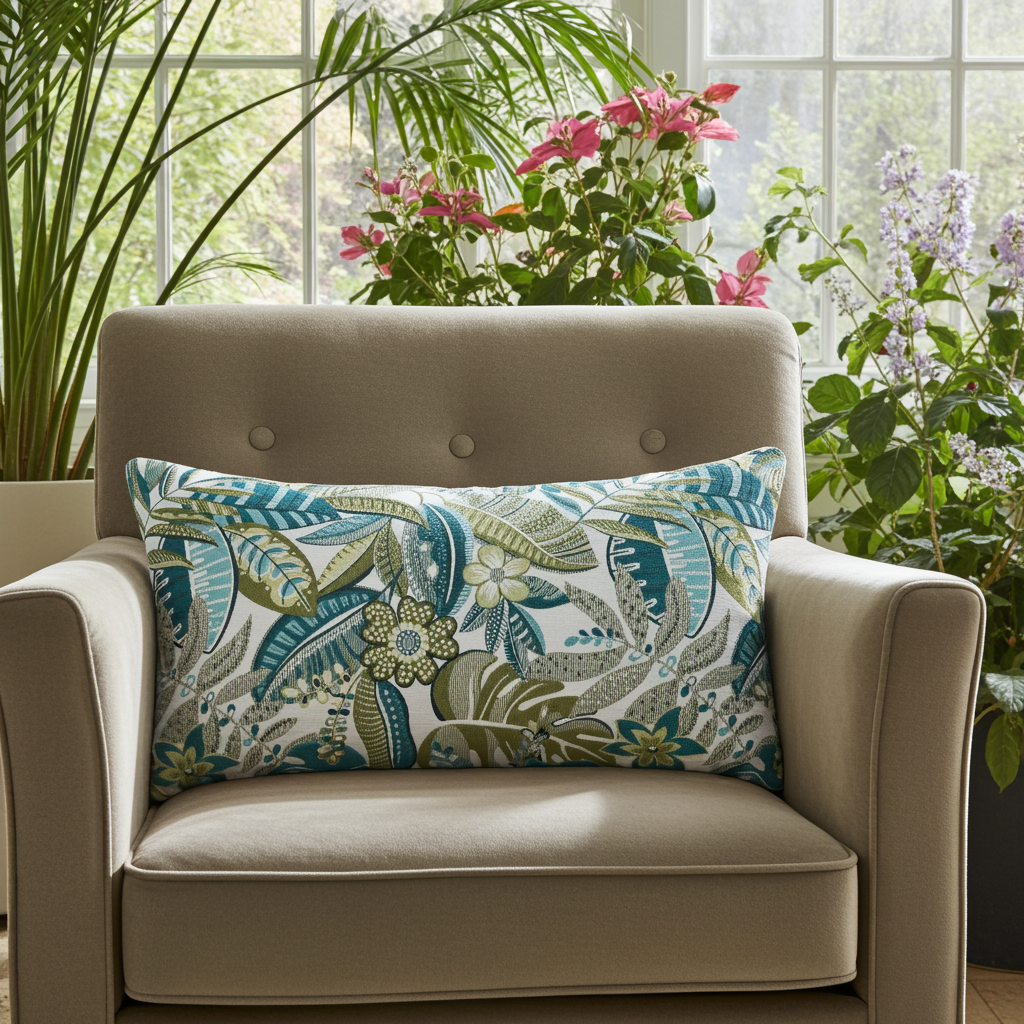 Jacquard Kissenhülle Blätter Tiefe 40x60 cm