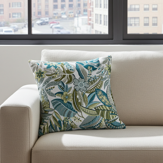 Jacquard Kissenhülle Blätter Tiefe 50x50 cm