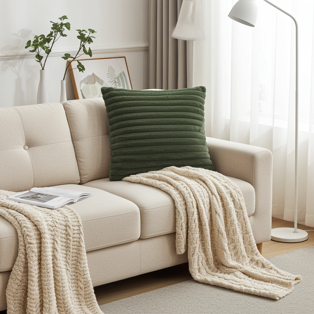 Kissenhülle Cord Optik breit gerippt dunkelgrün - Maya 45x45 cm