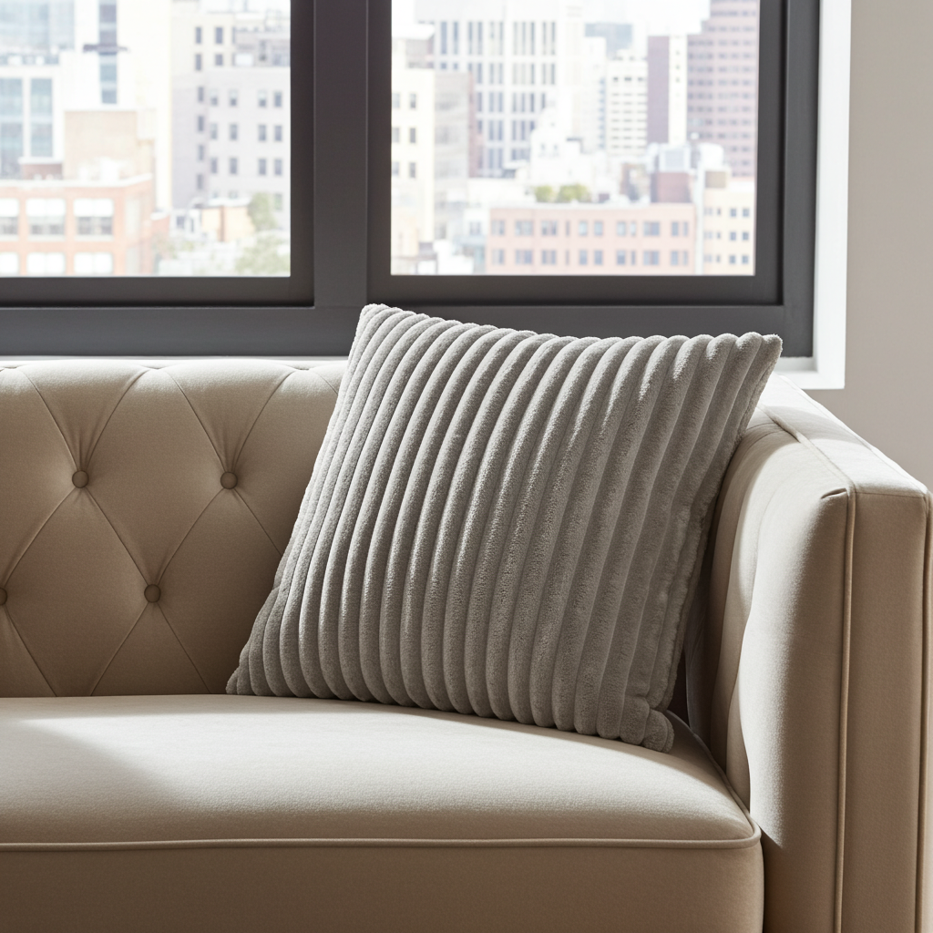 Fellimitat Kissenhülle Cord Optik fein gerippt grau 45x45 cm