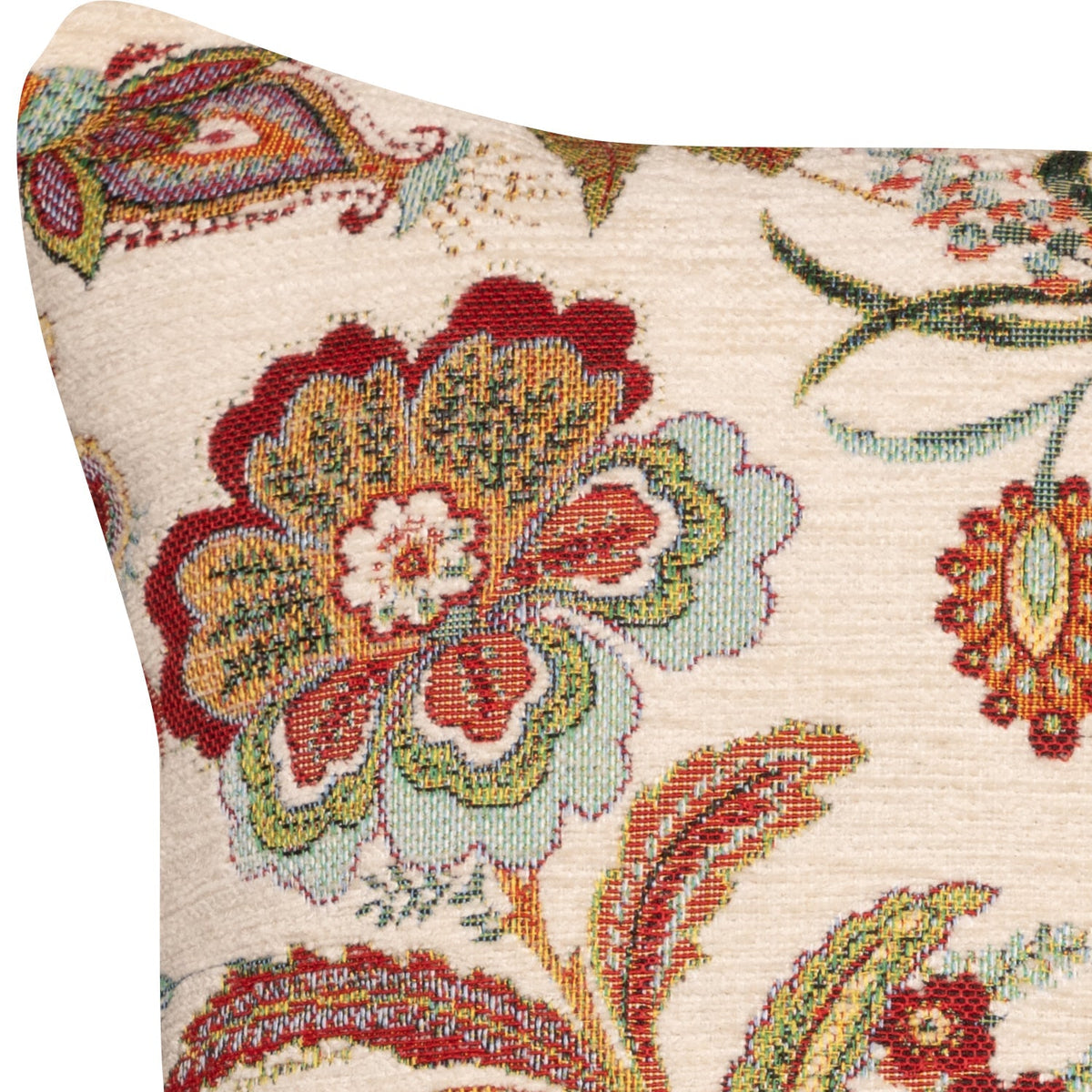 Samtweiche Chenille Kissenhülle Floral 45x45 cm | flauschig-weich in creme beige | Motiv direkt eingewebt