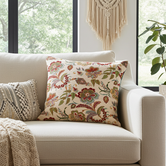 Chenille Kissenhülle Boho Floristik 40x40cm