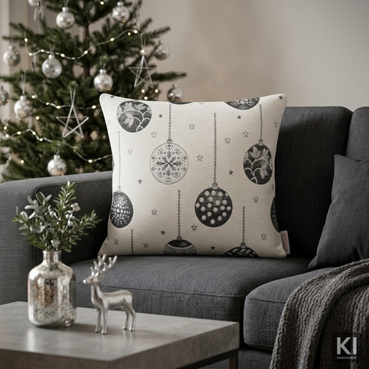 Jacquard Kissenhülle Weihnachtskugeln grau-weiß 50x50 cm | schlicht & moderne Weihnachtsdekoration