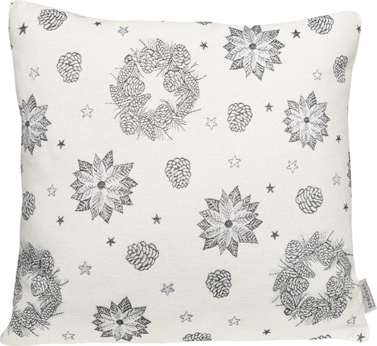 Kissenhülle Sparkle Pinecone 50x50 cm | Fein & Glatt - Tannenzapfen Weihnachtsstern Silber Weiß