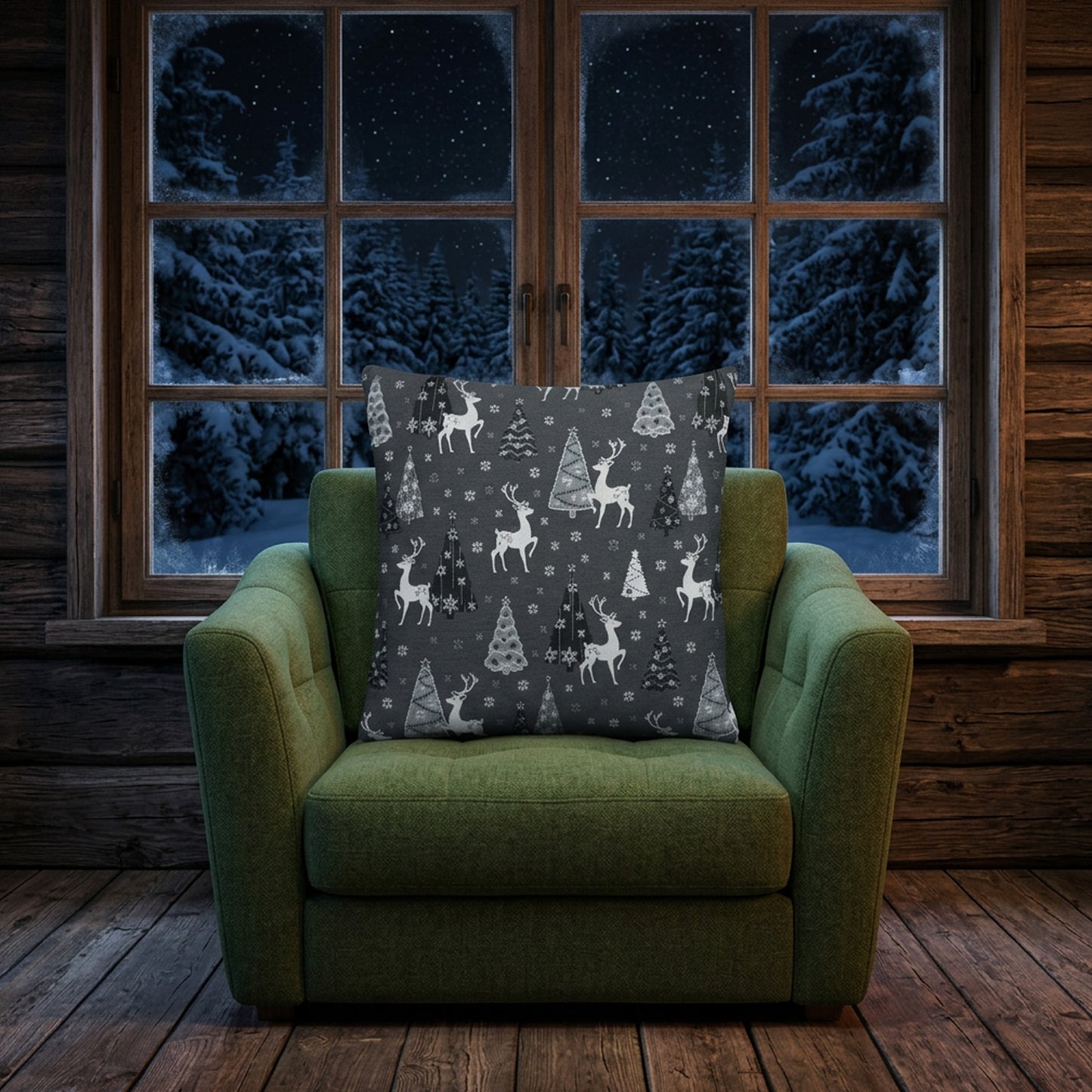 Glitzer Kissenhülle Silberne Nacht im Wald 40x40 cm