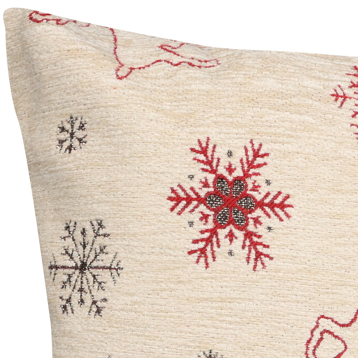 Samtweiche Chenille Kissenhülle Rentiere und Schneeflocken 40x40 cm | Glitzereffekt durch metallisierte Fasern