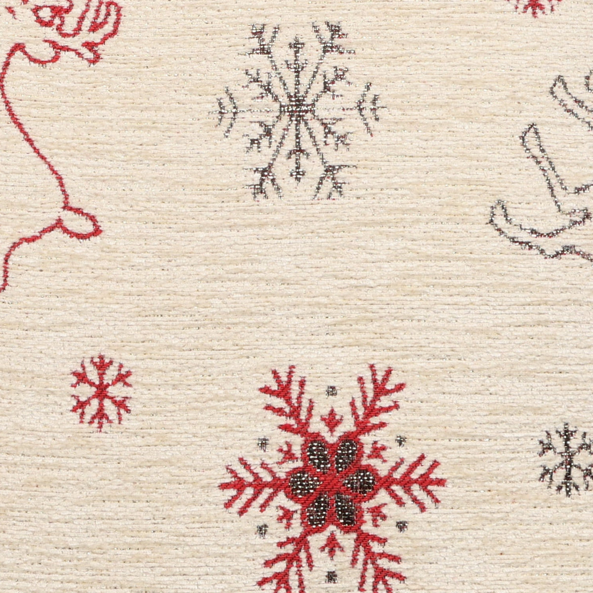 Samtweiche Chenille Kissenhülle Rentiere und Schneeflocken 40x40 cm | Glitzereffekt durch metallisierte Fasern