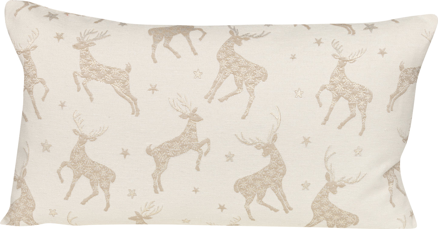 Kissenhülle Sparkle Deer Beige 30x50 cm | Fein & Glatt - Hirsch Schneeflocke Beige Gold