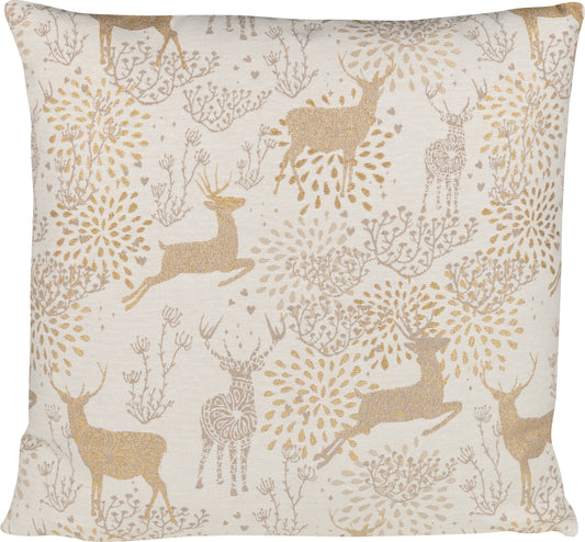 Kissenhülle Sparkle Shiny Deer 40x40 cm | Fest & Griffig - Hirsch Waldszene Beige Gold