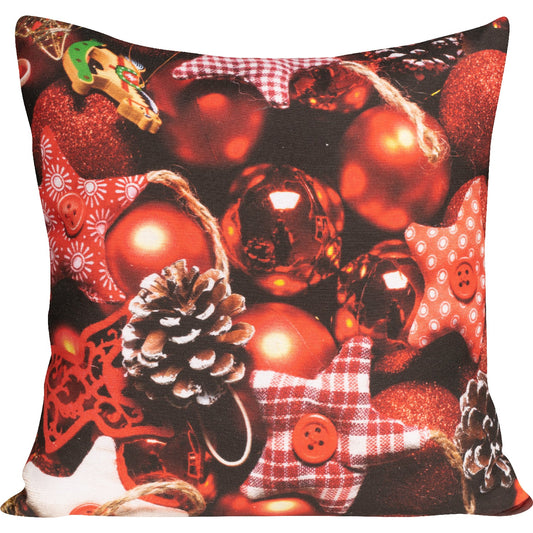 Kissenhülle mit Tannenzapfen, Christbaumkugeln, Sternen und Knöpfen - X-Mas Potpourri - SPRÜGEL