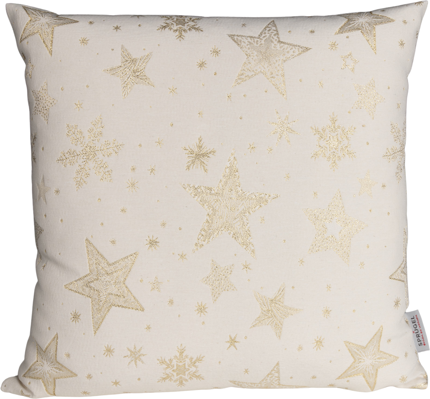 Kissenhülle Glamour Star Gold 50x50 cm | Fest & Griffig - Glitzereffekt Sterne Gold Creme