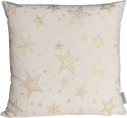 Kissenhülle Glamour Star Gold 50x50 cm | Fest & Griffig - Glitzereffekt Sterne Gold Creme