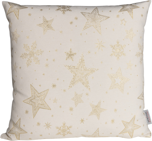 Kissenhülle Glamour Star Gold 50x50 cm | Fest & Griffig - Glitzereffekt Sterne Gold Creme
