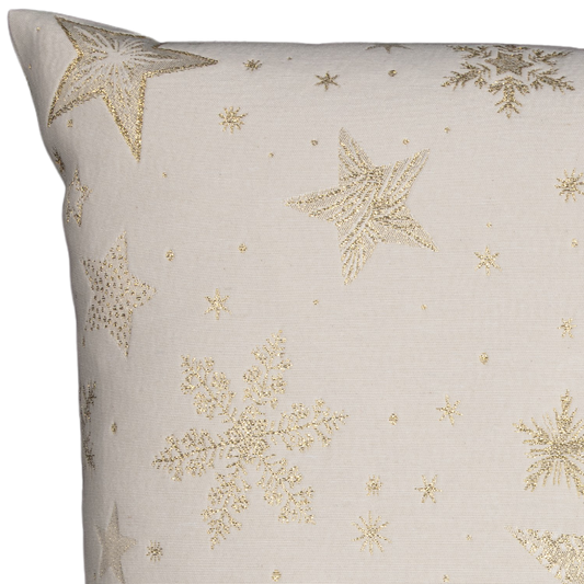 Kissenhülle Glamour Star Gold 50x50 cm | Fest & Griffig - Glitzereffekt Sterne Gold Creme