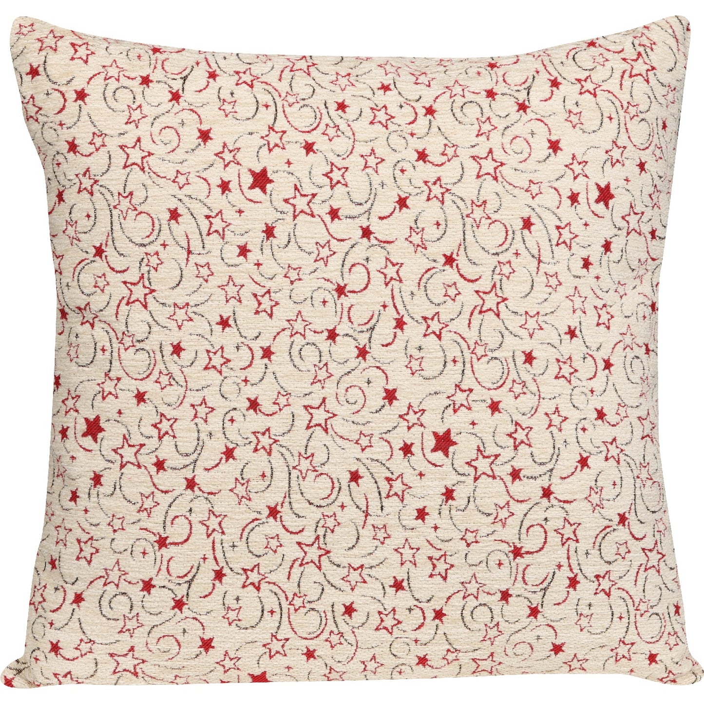 Wendekissenhülle mit Sternen und Karo in rot/beige - Starlight Mix creme Chenille - 50x50 cm - SPRÜGEL