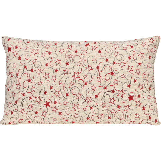 Wendekissenhülle mit Sternen und Karo in rot/beige - Starlight Mix creme Chenille - 40x60 cm - SPRÜGEL