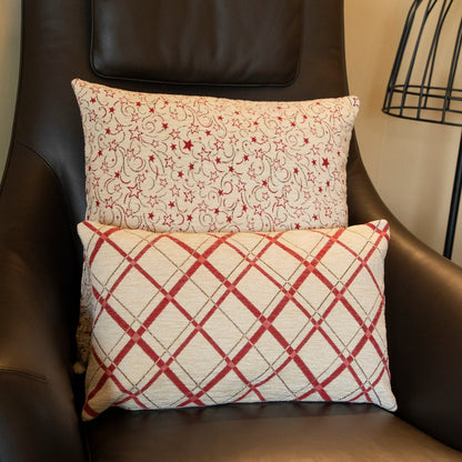 Wendekissenhülle mit Sternen und Karo in rot/beige - Starlight Mix creme Chenille - 30x50 cm - SPRÜGEL