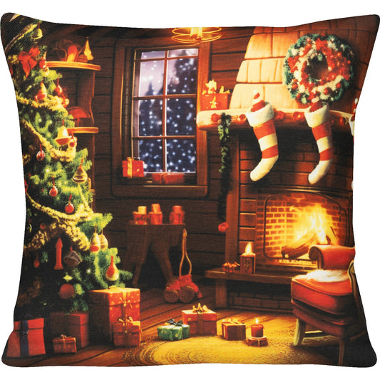 Kissenhülle mit weihnachtlichem Kaminzimmer - Fotoprint - Navidad Sweet Home - SPRÜGEL