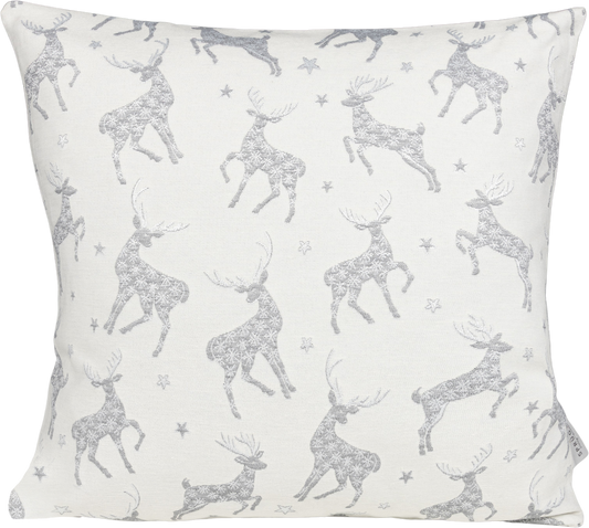 Kissenhülle Glamour Ciervo Silber 50x50 cm | Fein & Glatt - Hirsch Silber Creme Schneeflocke