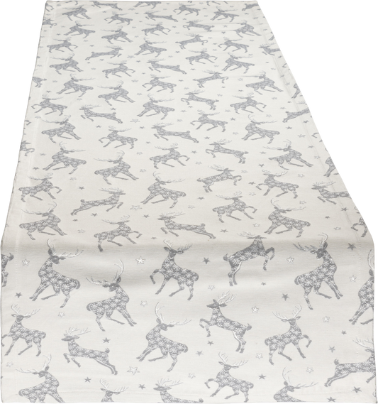 Tischband Glamour Ciervo Silber 50x150 cm | Fein & Glatt - Hirsch Silber Creme Schneeflocke