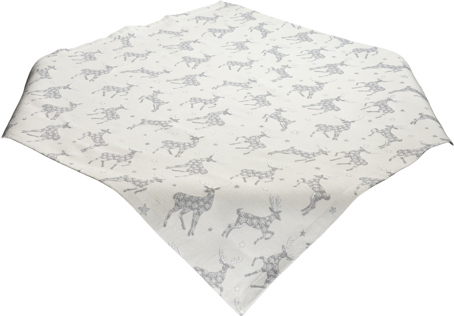 Mitteldecke Glamour Ciervo Silber 85x85 cm | Fein & Glatt - Hirsch Silber Creme Schneeflocke