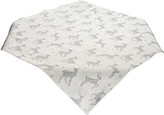 Mitteldecke Glamour Ciervo Silber 85x85 cm | Fein & Glatt - Hirsch Silber Creme Schneeflocke