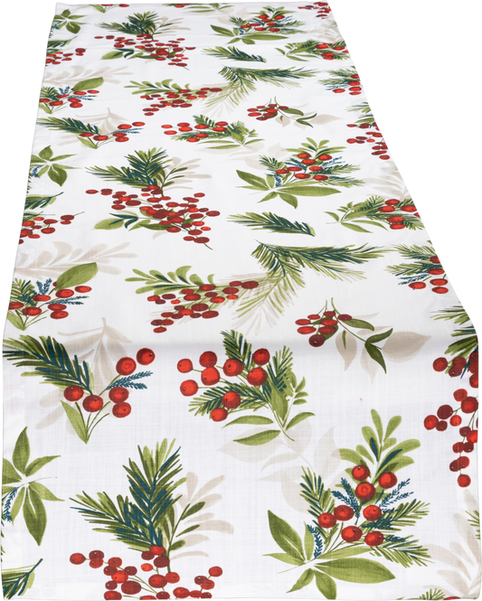 Tischband Christmas Berries 45x45 cm | Naturweich & Matt - Weihnachten Baumwolle Beeren Zweige